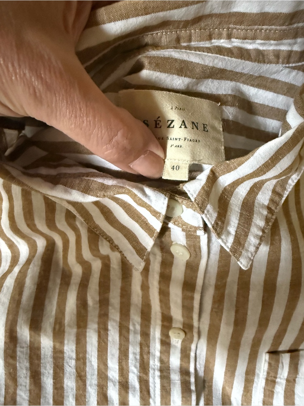 Sezane Tomboy Shirt Ecru / Camel Stripes - Size 8 - Picture 3 of 4